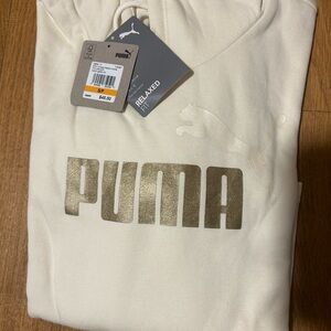 Puma Ivory Hoodie with Metallic Gold Logo